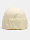 Unisex Acrylic Knitted Thickened Solid Color Satin Cloth Patch Patchwork Fashion Warmth Brimless Beanie Hat - Beige