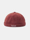 Unisex Corduroy Solid Letter Pattern Embroidery All-match Warmth Brimless Beanie Landlord Cap Skull Cap - Wine Red