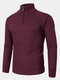 Mens Ribbed Knit Half Zip High Neck Solid Color Casual Sweaters - Red