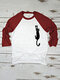 Cat Cartoon Print Long Sleeves O-neck Casual T-shirt For Women - Red