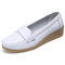 Women Casual Genuine Leather Solid Color Wedges Heel Loafers - White
