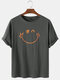 Mens Cotton Funny Emojis Print Breathable Loose Round Neck T-Shirts - Dark Gray