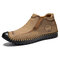 Menico Men Hand Stitching Leather Slip Resistant Soft Casual Slip On Boots - Khaki
