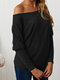 Loose Solid Color Long Sleeve Off-shoulder Sweater For Women - Black