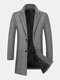 Mens Houndstooth Woolen Single-Breasted Lapel Mid-Length Overcoat - Gray
