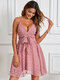 Swiss Dot Backless Design V-neck Sleeveless Mini Dress - Pink