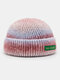 Unisex Knitted Tie-dye Gradient Color Letters Cloth Label All-match Warmth Brimless Beanie Landlord Cap Skull Cap - Jujube Red