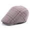 Men Women Cotton Grid Beret Hat Casual Outdoor Sunshade Hat Forward Peaked Adjustable Hat - Coffee
