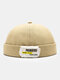 Unisex Polyester Cotton Solid Letters Pattern Raw-edge Label All-match Brimless Beanie Landlord Cap Skull Cap - Khaki