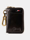 Men Vintage Genuine Leather Solid Multifunction RFID Wallet Keychain Wallet - Black