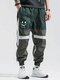 Tasche laterali patchwork con stampa sorriso da uomo larghe Pantaloni - Verde scuro