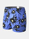 Mens 100% Cotton Floral Print Cozy Mid Waist Lounge Shorts Pajama Bottoms - Blue