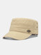 Men Cotton Solid Color Patchwork Letter Iron Label Casual Breathable Military Cap Flat Cap - Khaki