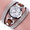 DUOYA Fashion Round Dial Wristwatch Full Rhinestones Bracelet Watch Multilayer Leather Women Watches - Brown