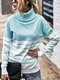Striped Patch High Neck Casual Women Sweater - Sky Blue