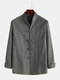 Mens Chinese Style Cotton Linen Breathable Long Sleeve Slim Fit Thin Jackets - Dark Grey