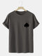 Mens Splatter Spades Poker Print 100% Cotton Casual Short Sleeve T-Shirts - Dark Gray