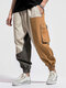 Mens Color Block Patchwork Elastic Cuff Loose Cargo Pants Winter - Apricot