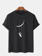 Camisetas masculinas com estampa de astronauta de algodão solta diariamente - Preto