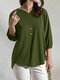 Женская однотонная трикотажная повседневная блузка с v-образным вырезом и рукавами 3/4 - Армейский Зеленый