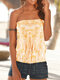 Printed Sleeveless Strapless Pleated Tank Top - Yellow