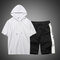 Men Hooded Loungewear Sets Comfortable Shorts Sleeve Two-Pieces Clothing for Men - Black White