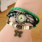 Vintage Quartz Wristwatch Butterfly Pendant Beaded Leather Multilayer Watch Ethnic Jewelry for Women - Green