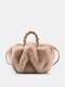 Women Plush Brief Solid Color Cloud-Shaped Handbag Crossbody Bag - Apricot