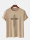 Mens 100% Cotton Printed Breathable Casual O-Neck Short Sleeve T-shirts - Khaki