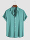Mens Pure Color Lapel Button Up Cotton Basics Short Sleeve Shirts - Blue