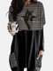 Black Cat Patched Print Long Sleeve O-neck White Striped Blouse - Black