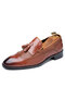 Men Large Size Brogue Tassel Dress Loafers Slip On Business Formal Shoes - Brown