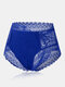 Plus Size Women Floral Lace See Through Breathable High Waisted Panties - Blue