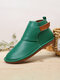 Hook Loop Splicing Slip Resistant Slip On Flat Ankle Casual Short Boots For Women - Green