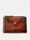 Menico Men's Leather Zip Coin Purse Slim Short Small Wallet Hand Key Case - Brown