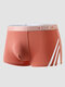 Men Side Striped Letter Waistband Breathable Pouches Comfy Boxers Briefs - Tile red