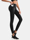 Women Breathable Hip Lift Seam Elastic High Waist Sports Yoga Pants With Pocket - Black