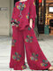 Zweiteiliger Anzug mit Blumendruck und Taschen und langen Ärmeln - Rosa
