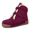 Suede Stitching Hook Loop Warm Plush Casual Ankle Flat Boots - Wine Red