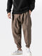 Mens Chinese Style Fashion Plain Plaid Loose Casual Drawstring Harem Pants - Coffee