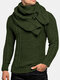 Mens Solid Color Round Neck Casual Basic Cable Knit Sweater With Scarf - Green