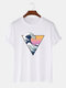 Mens 100% Cotton Graphic Ocean Wave Printed Casual Short Sleeve T-shirts - White