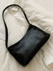 Women Crocodile Pattern Solid Satchel Shoulder Bag - Black