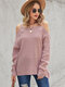 Solid Off-shoulder Loose Drop Shoulder Long Sleeve Sweater - Pink
