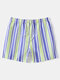 Men Striped Smooth Wide Legged Soft Breathable Board Shorts - Blue