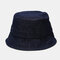 Men Denim Washed Broken Hole Narrow Brim Brief Casual Outdoor Sunscreen Bucket Hat - #08