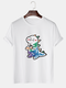 Mens Cartoon Animal Graphic Short Sleeve 100% Cotton T-Shirts - White