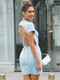 Solid Backless Tie Back Short Sleeve Mini Sexy Dress - Blue