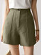 Solid Pocket Button Zip Front Wide Leg Shorts - Green