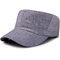 Men Wide Brim Flat Cap Breathable Adjustable Washed Cotton Mesh Retro-Color Sun Hat - Grey
